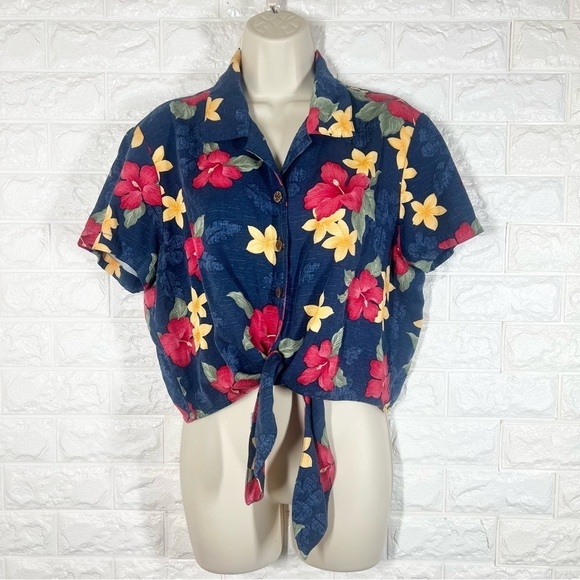 CARIBBEAN JOE Tropical Hawaiian Print Shirt Short Sleeve Women’s Large - Picture 1 of 5